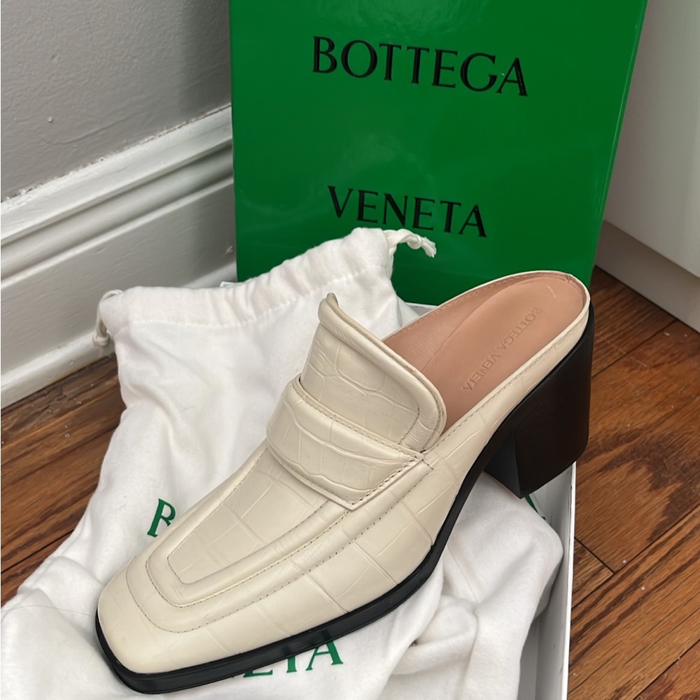 Bottega Veneta Croc-Embossed Leather Mule Heels